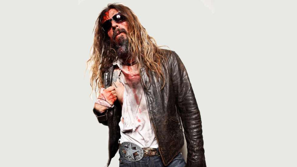 Rob Zombie in Lederjacke und weißem T-Shirt