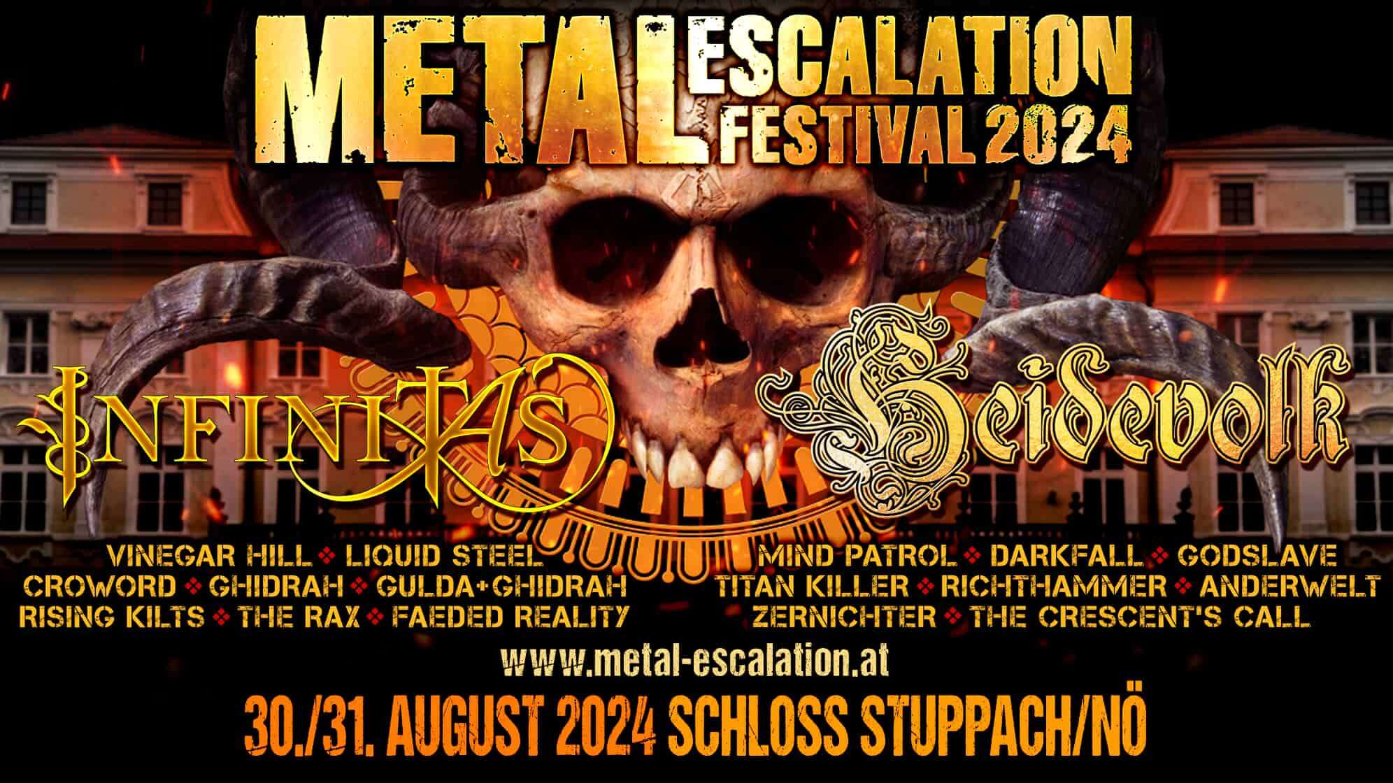 Plaket mit den Bands, die am Metal Escalation Festival 2024 spielen