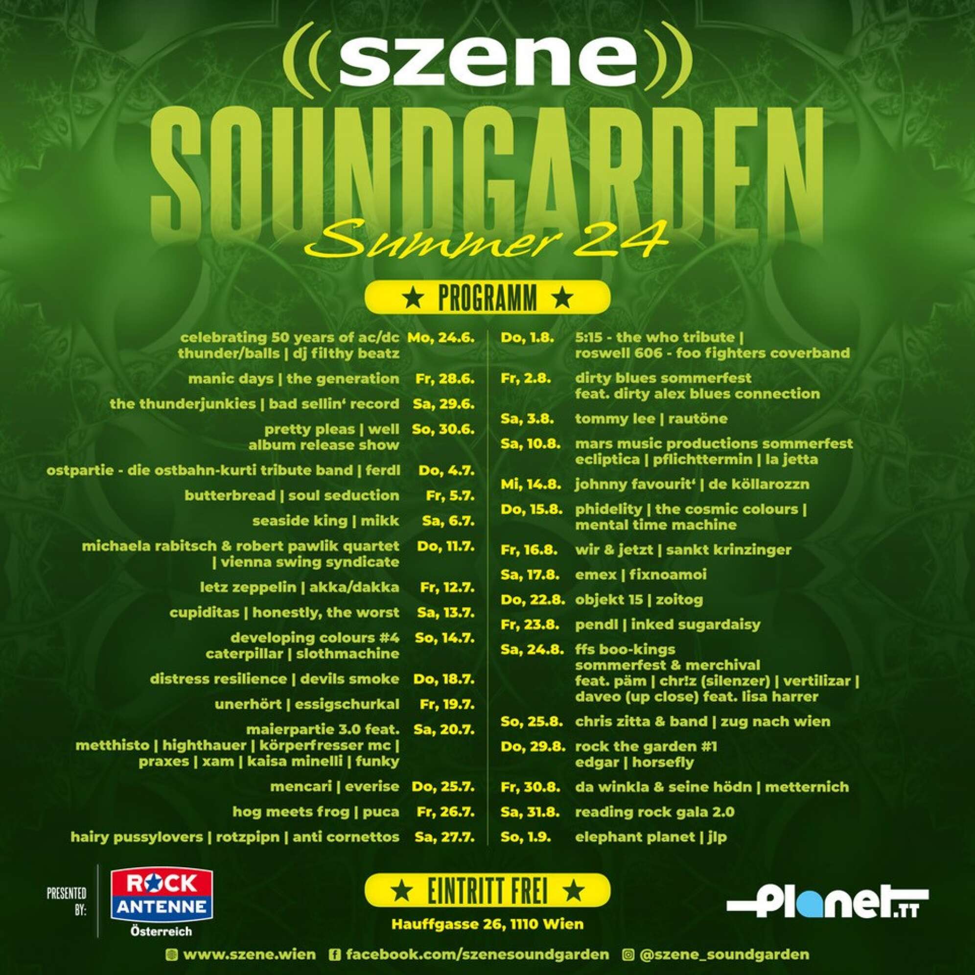 Das Programm des Szene Soundgarden 2024 mit allen Terminen