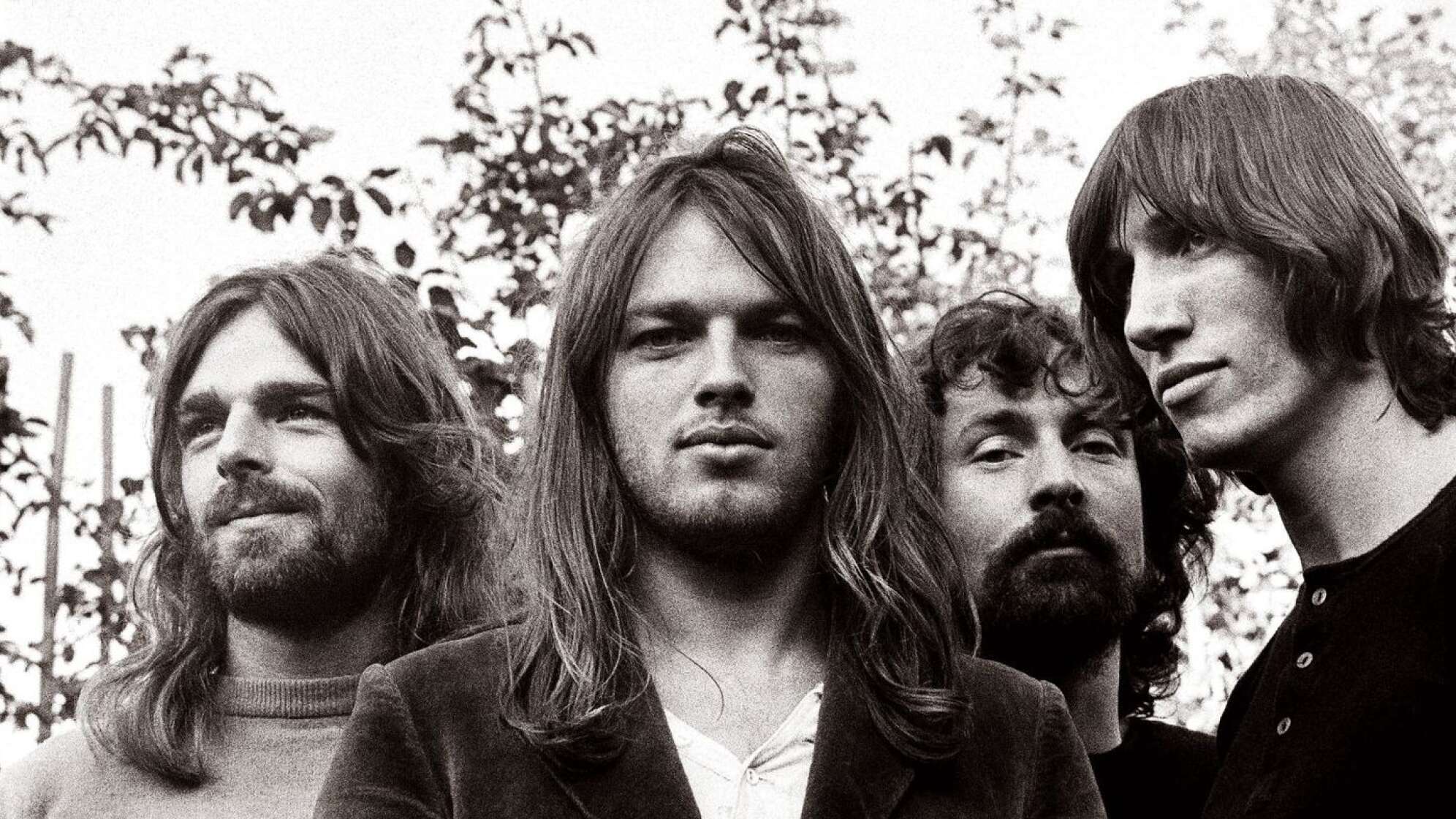 Pink Floyd Gruppenbild in Schwarz-Weiß